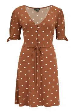 Pour Moi Bella Slinky Stretch Tie Sleeve Tea Dress - Coffee Spot -Cheap Clozi Vibe Store 282441 20230224121400