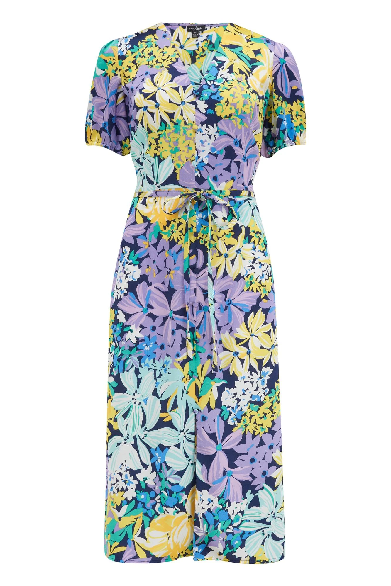 Pour Moi Margot Woven Satin Midi Tea Dress - Blue Floral 4 Pour Moi Margot Woven Satin Midi Tea Dress - Blue Floral - Image 4