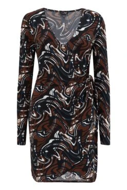 Pour Moi Bryony Slinky Stretch Jersey Wrap Mini Dress - Black/Brown -Cheap Clozi Vibe Store 284407 20230601163800