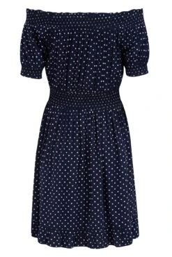 Pour Moi Eloise Puff Sleeve Woven Bardot Dress - Navy Spots -Cheap Clozi Vibe Store 285045 20220428112000