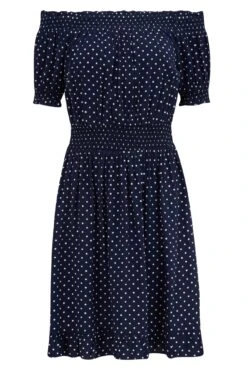Pour Moi Eloise Puff Sleeve Woven Bardot Dress - Navy Spots -Cheap Clozi Vibe Store 285046 20220428112000