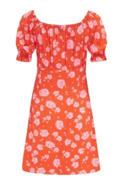 Pour Moi Emma Puff Sleeve Multiway Woven Mini Dress - Orange/Pink Floral -Cheap Clozi Vibe Store 285432 20220517100500