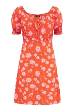 Pour Moi Emma Puff Sleeve Multiway Woven Mini Dress - Orange/Pink Floral -Cheap Clozi Vibe Store 285433 20220517100500