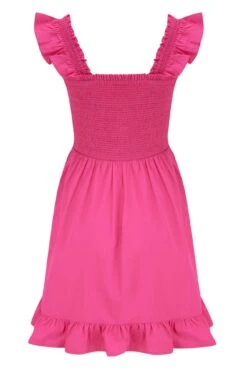 Pour Moi Lucy Cotton Poplin Frill Shoulder Mini Dress - Bright Pink -Cheap Clozi Vibe Store 285475 20220505143800
