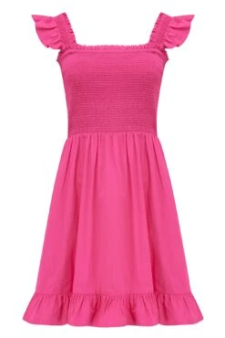 Pour Moi Lucy Cotton Poplin Frill Shoulder Mini Dress - Bright Pink -Cheap Clozi Vibe Store 285476 20220505143800