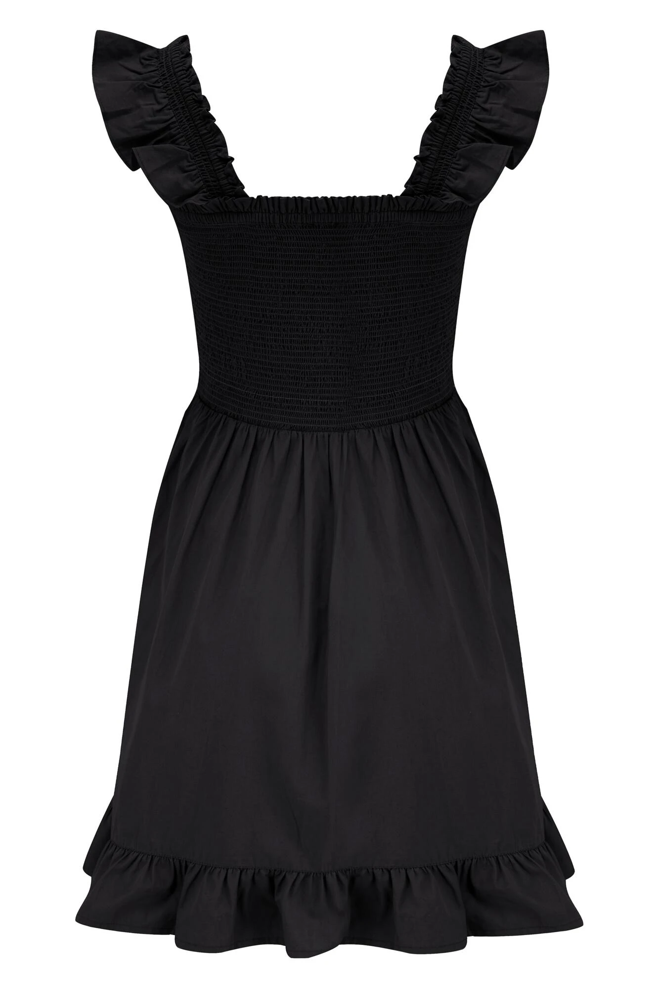 Pour Moi Lucy Cotton Poplin Frill Shoulder Mini Dress - Black 5 Pour Moi Lucy Cotton Poplin Frill Shoulder Mini Dress - Black - Image 5