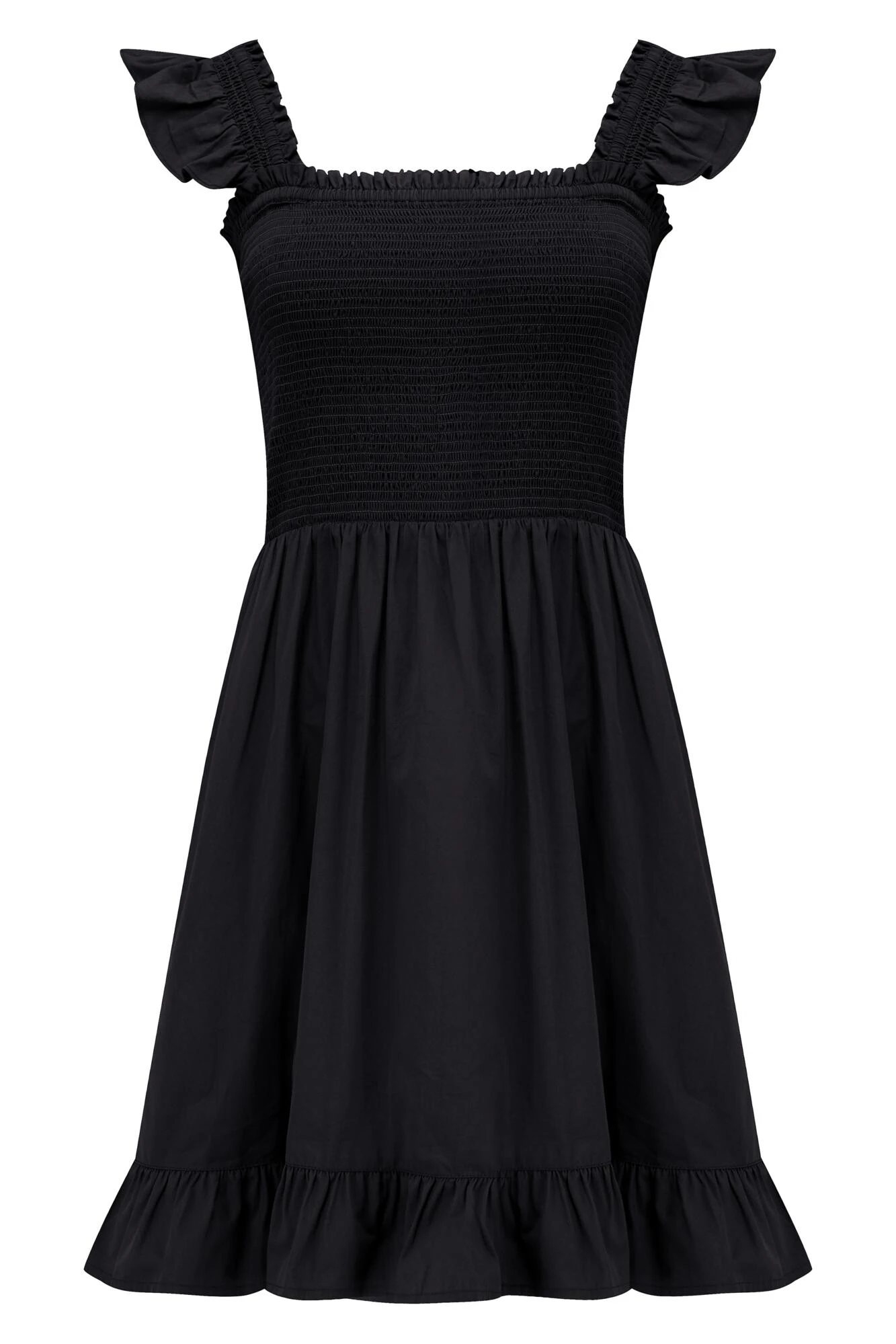 Pour Moi Lucy Cotton Poplin Frill Shoulder Mini Dress - Black 4 Pour Moi Lucy Cotton Poplin Frill Shoulder Mini Dress - Black - Image 4