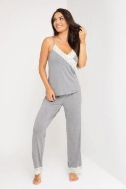 Pour Moi Sofa Loves Lace Soft Jersey Trouser - Dove Grey/Ivory -Cheap Clozi Vibe Store 287693 20221103115800