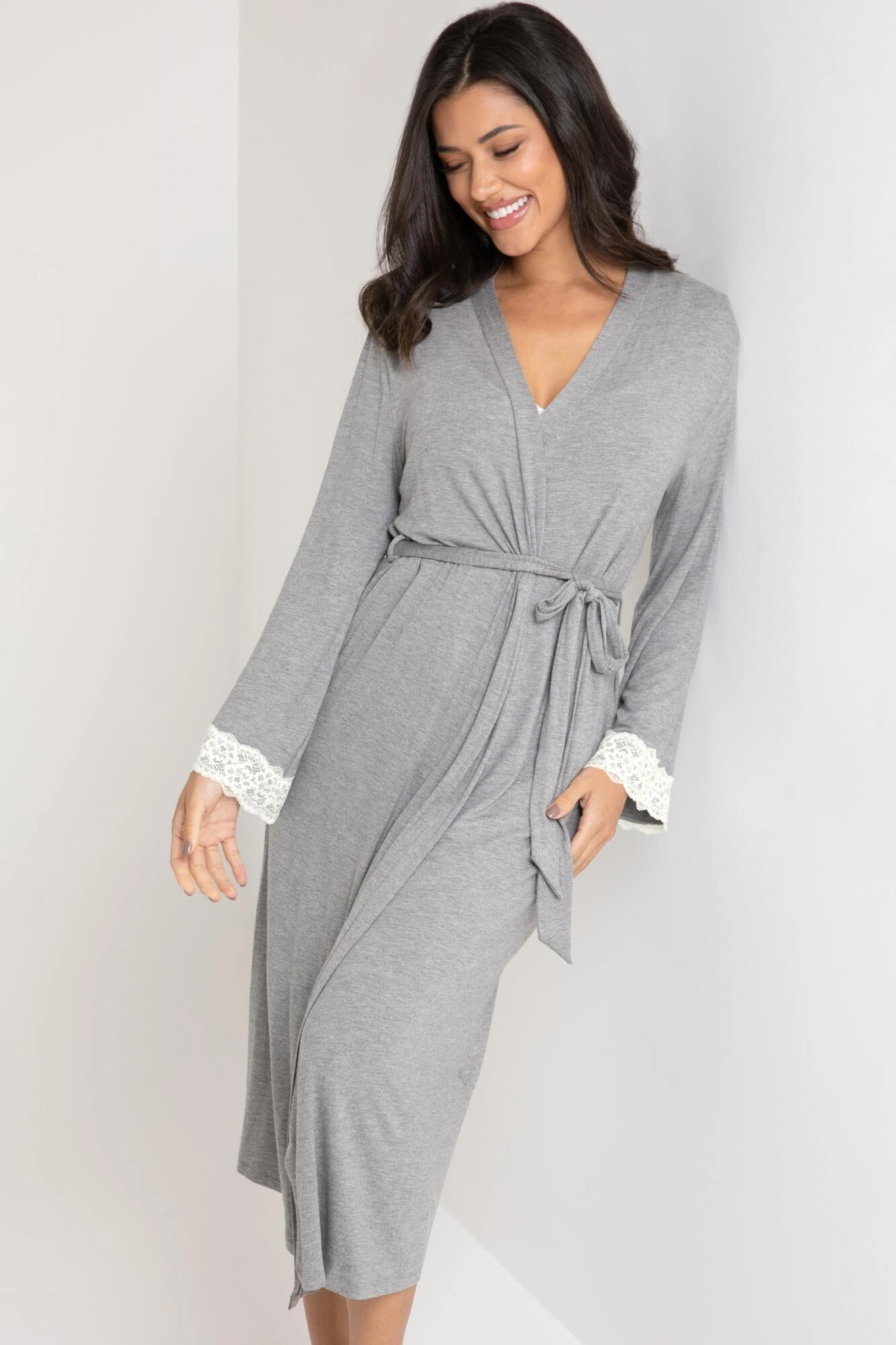 Pour Moi Sofa Loves Lace Longline Soft Jersey Gown - Dove Grey/Ivory 5 Pour Moi Sofa Loves Lace Longline Soft Jersey Gown - Dove Grey/Ivory - Image 5