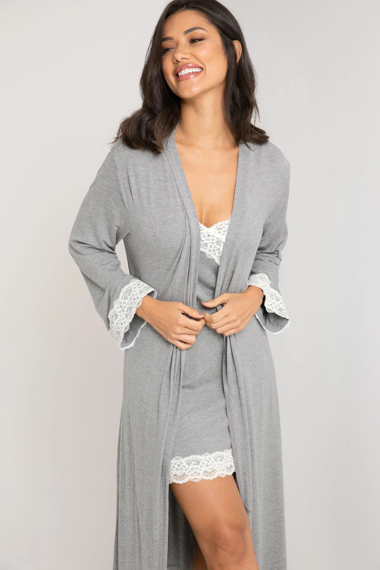 Pour Moi Sofa Loves Lace Longline Soft Jersey Gown - Dove Grey/Ivory 6 Pour Moi Sofa Loves Lace Longline Soft Jersey Gown - Dove Grey/Ivory - Image 6