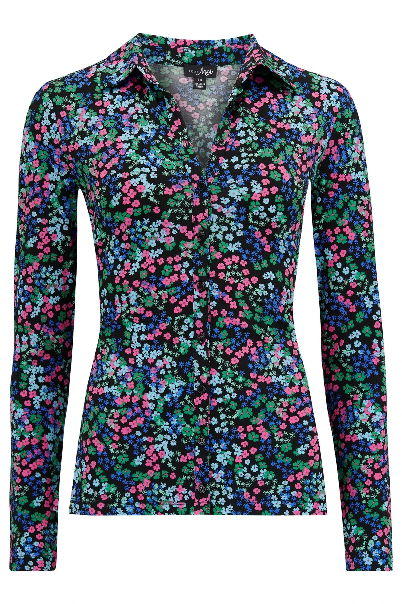 Pour Moi Bailey Slinky Jersey Stretch Shirt - Black Ditsy 6 Pour Moi Bailey Slinky Jersey Stretch Shirt - Black Ditsy - Image 6