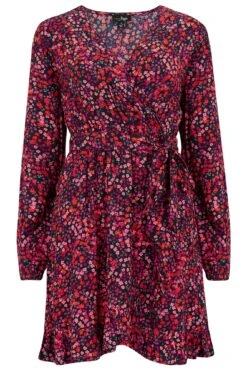 Pour Moi Kelly Woven Viscose Balloon Sleeve Frill Wrap Dress - Red Floral -Cheap Clozi Vibe Store 288319 20230124110300