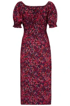 Pour Moi Emma Woven Viscose Puff Sleeve Midi Tea Dress - Red Floral -Cheap Clozi Vibe Store 288332 20230124122200