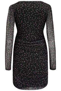 Pour Moi Ivy Mesh Bodycon Mini Dress - Black Ditsy -Cheap Clozi Vibe Store 288665 20220720153800