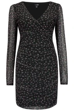 Pour Moi Ivy Mesh Bodycon Mini Dress - Black Ditsy -Cheap Clozi Vibe Store 288666 20220720153800