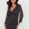 Pour Moi Ivy Mesh Bodycon Mini Dress - Black Ditsy