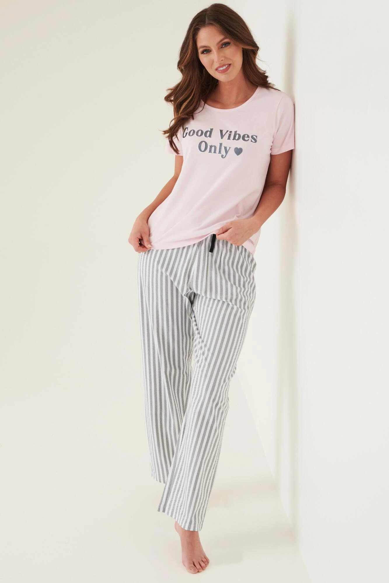 Pour Moi Good Vibes Cotton Jersey Pyjama Set - Pink/Black 2 Pour Moi Good Vibes Cotton Jersey Pyjama Set - Pink/Black - Image 2
