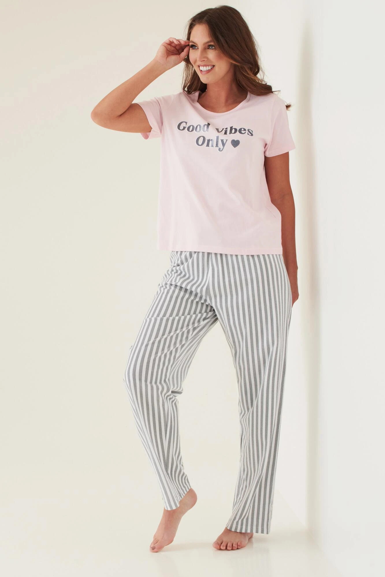 Pour Moi Good Vibes Cotton Jersey Pyjama Set - Pink/Black 4 Pour Moi Good Vibes Cotton Jersey Pyjama Set - Pink/Black - Image 4