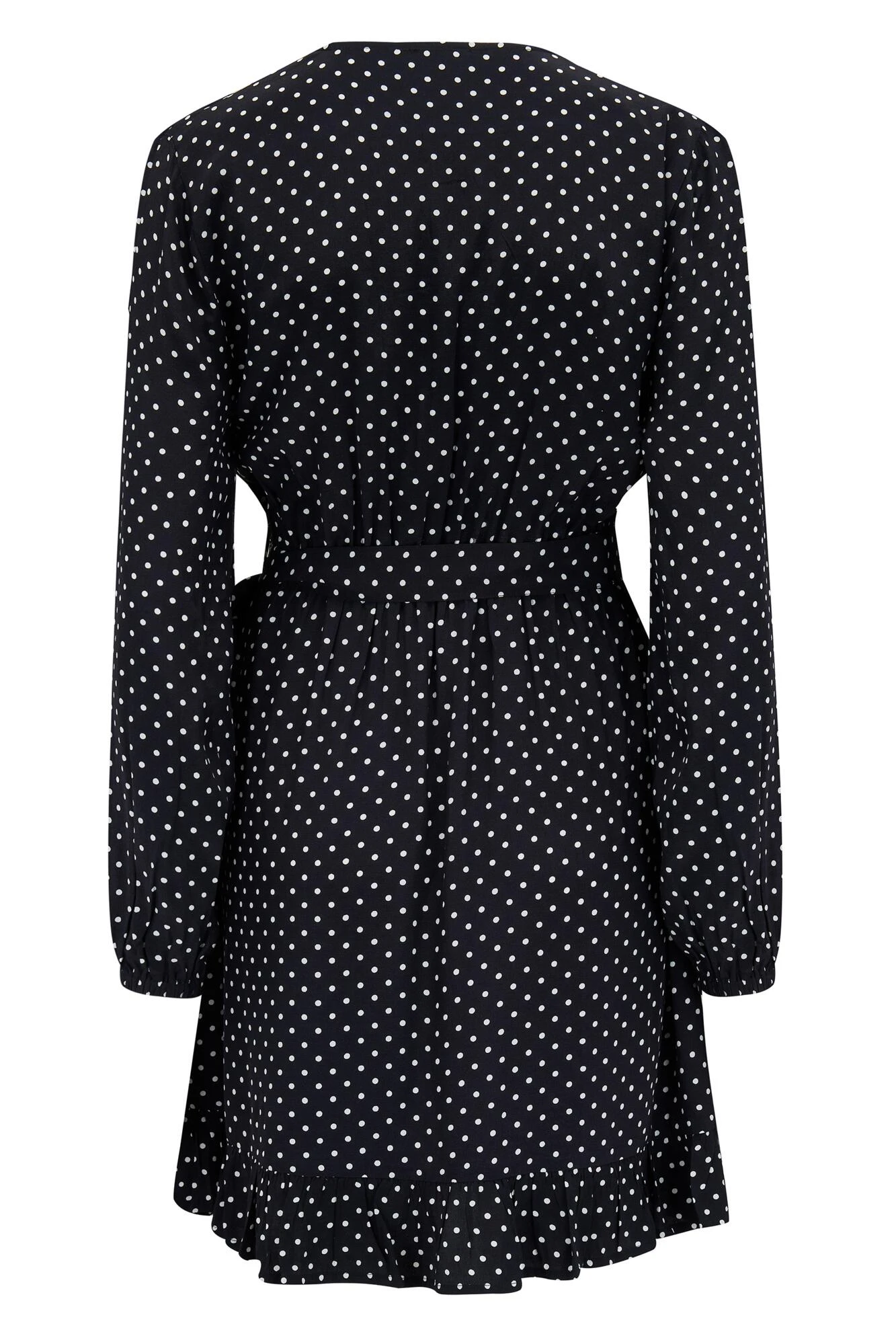 Pour Moi Kelly Woven Viscose Balloon Sleeve Frill Wrap Dress - Black Spot 5 Pour Moi Kelly Woven Viscose Balloon Sleeve Frill Wrap Dress - Black Spot - Image 5