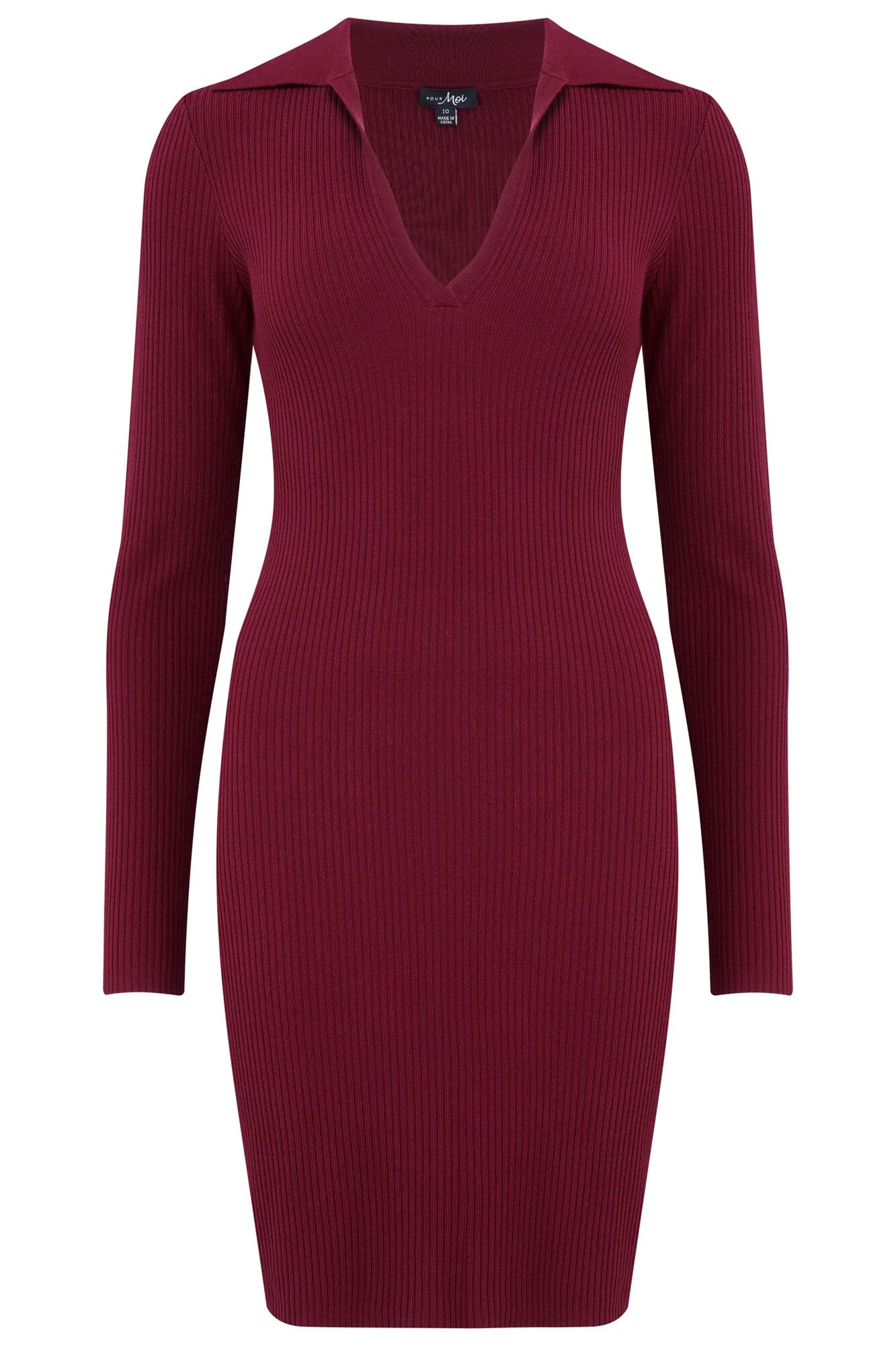 Pour Moi Eva Rib Knit V Neck Collar Mini Dress With LENZING™ ECOVERO™ Viscose - Berry 3 Pour Moi Eva Rib Knit V Neck Collar Mini Dress With LENZING™ ECOVERO™ Viscose - Berry - Image 3