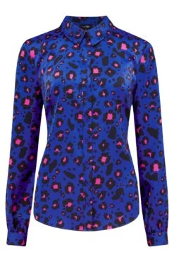 Pour Moi Millie Satin Woven Shirt - Cobalt Leopard -Cheap Clozi Vibe Store 289990 20221208100100