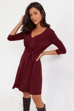 Pour Moi Blair Slinky Jersey Tie Waist Dress - Berry -Cheap Clozi Vibe Store 290037 20221010121300