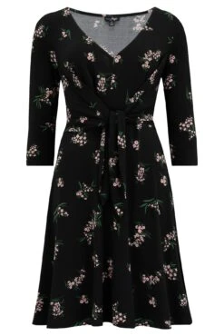 Pour Moi Blair Slinky Jersey Tie Waist Dress - Black Floral -Cheap Clozi Vibe Store 290052 20221004162900