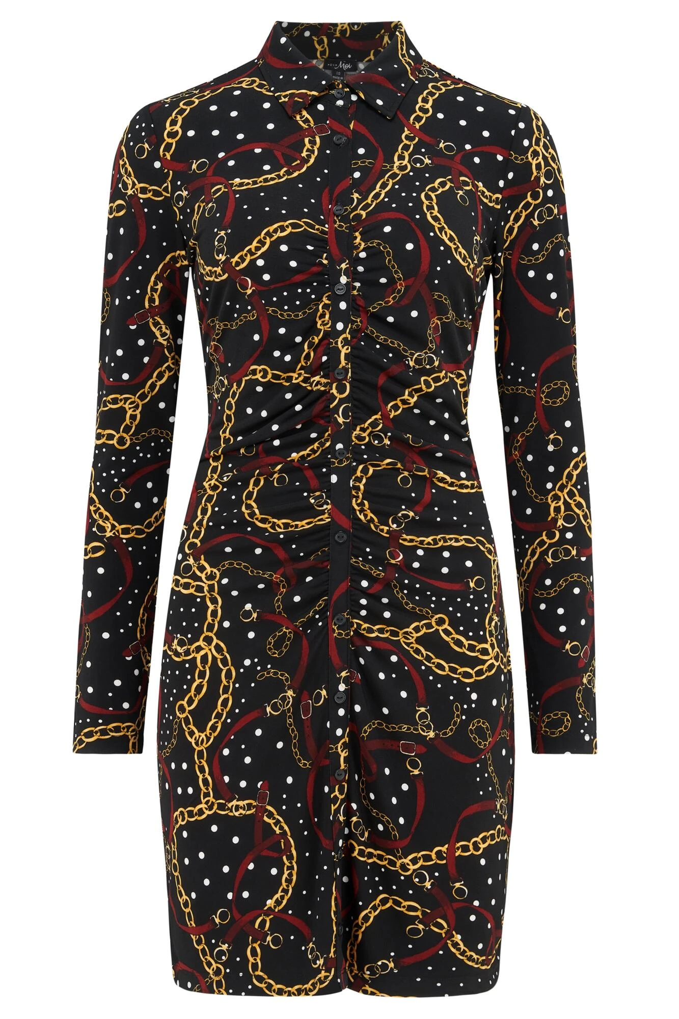 Pour Moi Brooke Jersey Ruched Front Shirt Dress - Black/Gold 6 Pour Moi Brooke Jersey Ruched Front Shirt Dress - Black/Gold - Image 6