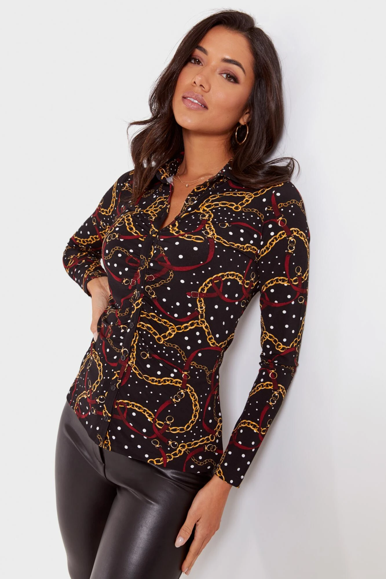 Pour Moi Brooke Jersey Ruched Front Shirt - Black Gold 5 Pour Moi Brooke Jersey Ruched Front Shirt - Black Gold - Image 5