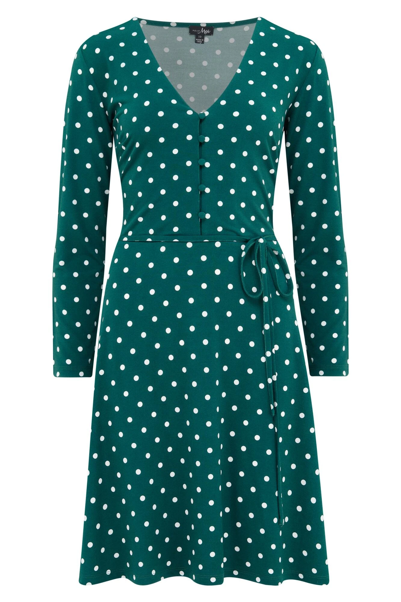 Pour Moi Bella Slinky Jersey Long Sleeve Tea Dress - Forest/White 7 Pour Moi Bella Slinky Jersey Long Sleeve Tea Dress - Forest/White - Image 7