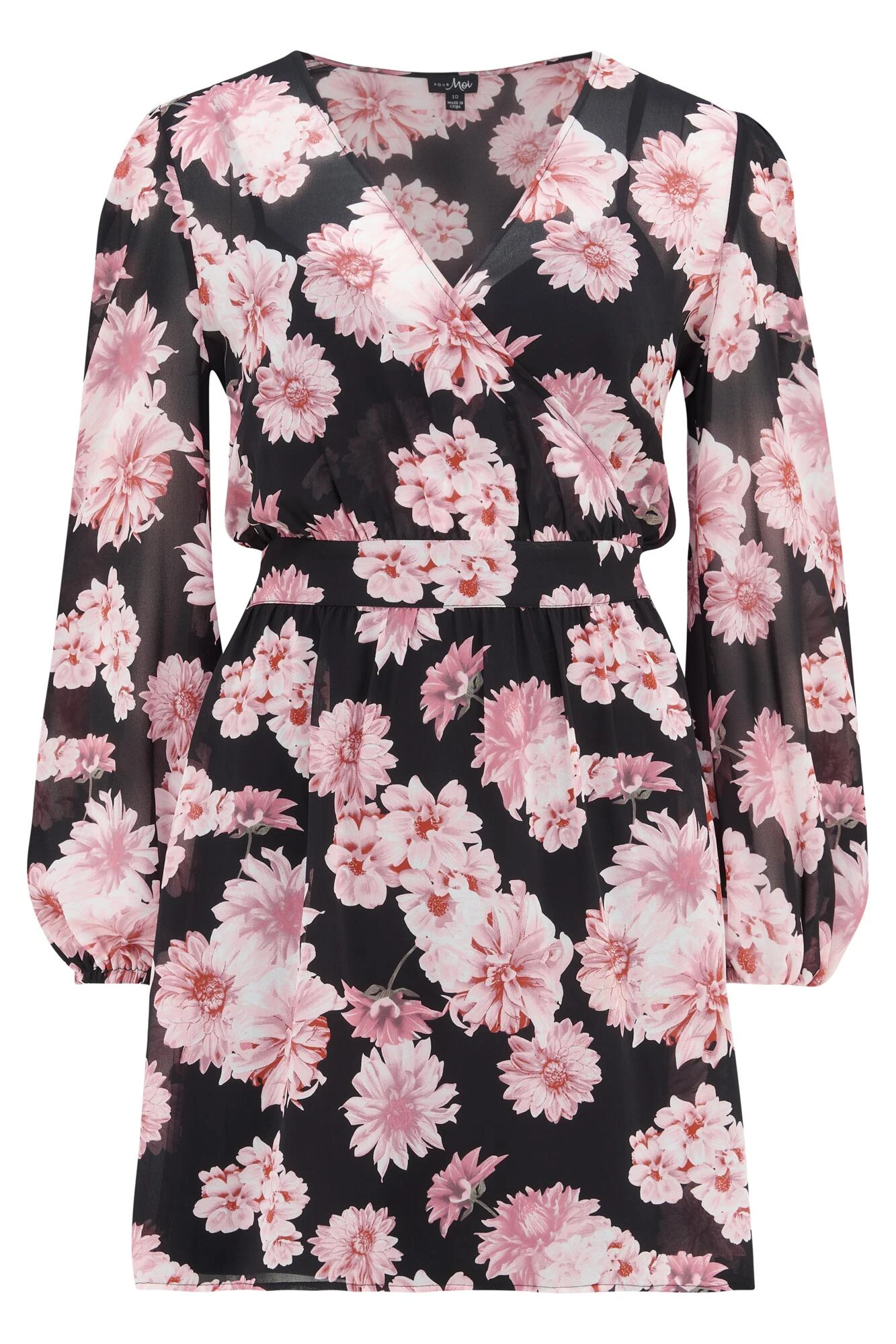 Pour Moi Natalya Chiffon Puff Sleeve Dress - Black Floral 7 Pour Moi Natalya Chiffon Puff Sleeve Dress - Black Floral - Image 7