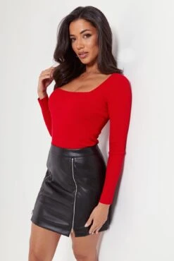 Pour Moi Ella Faux Leather Zip Front Mini Skirt - Black -Cheap Clozi Vibe Store 291490 20230919101400