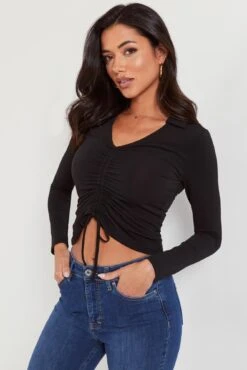 Pour Moi Lana Ruche Front Slinky Jersey Top - Black 13 Pour Moi Lana Ruche Front Slinky Jersey Top - Black -Cheap Clozi Vibe Store 291513 20230210164500