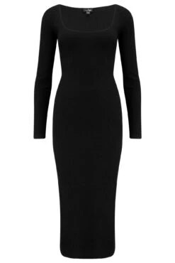 Pour Moi Sasha Rib Knit Square Neck Midi Dress With LENZING™ ECOVERO™ Viscose - Black -Cheap Clozi Vibe Store 291536 20221007174900