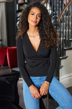 Pour Moi Bryony Slinky Jersey Wrap Top - Black