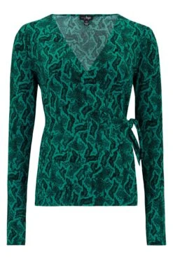 Pour Moi Bryony Slinky Jersey Wrap Top - Green/Black -Cheap Clozi Vibe Store 293309 20221006123300