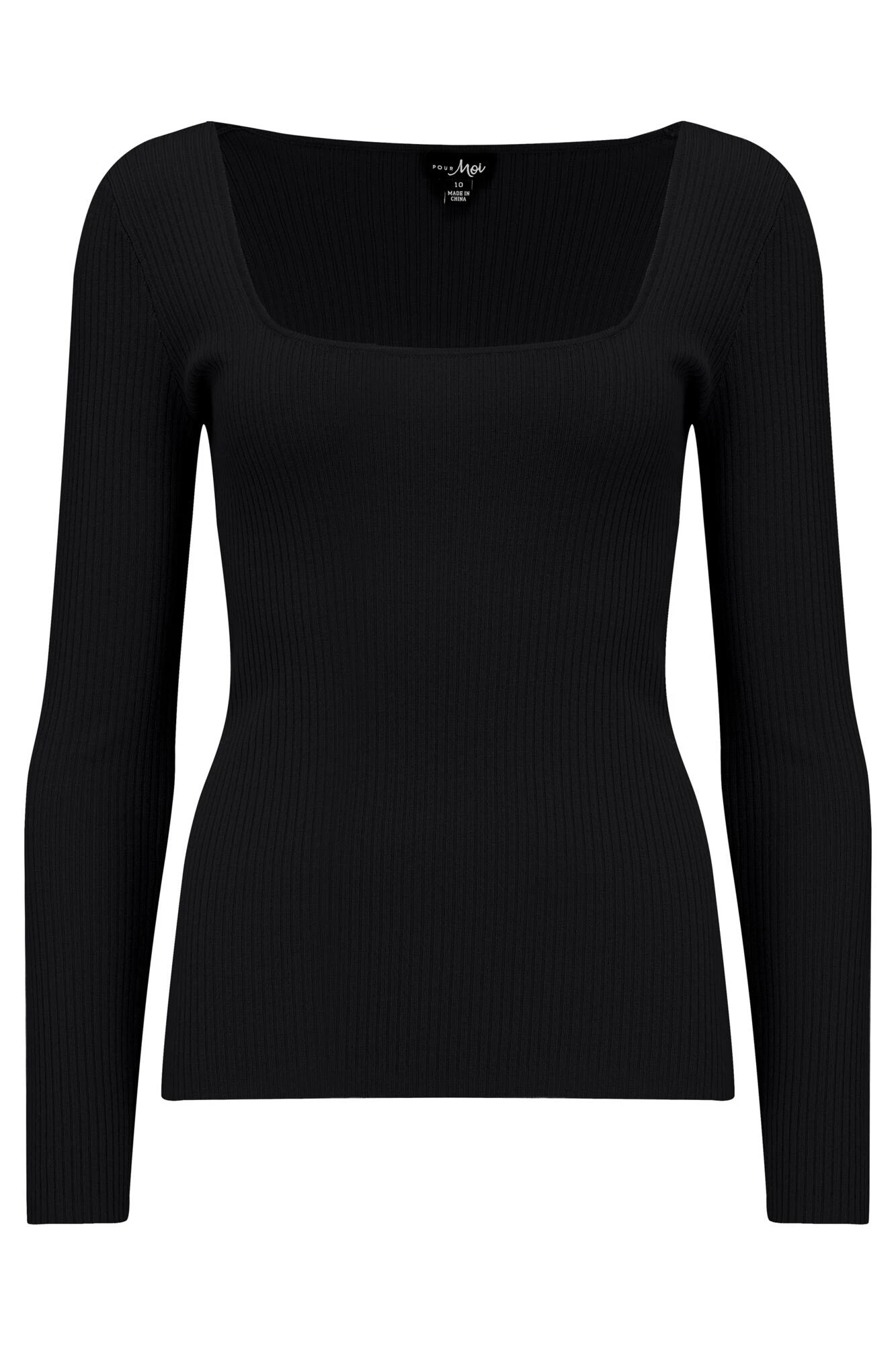 Pour Moi Sasha Rib Knit Square Neck Top With LENZING™ ECOVERO™ Viscose - Black 6 Pour Moi Sasha Rib Knit Square Neck Top With LENZING™ ECOVERO™ Viscose - Black - Image 6