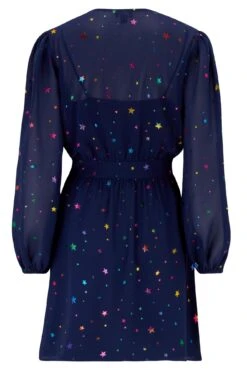 Pour Moi Natalya Chiffon Puff Sleeve Dress - Navy Mix -Cheap Clozi Vibe Store 294251 20230224135800