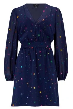 Pour Moi Natalya Chiffon Puff Sleeve Dress - Navy Mix -Cheap Clozi Vibe Store 294252 20230224135800