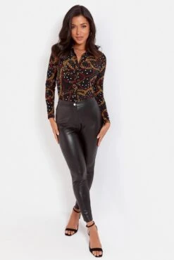 Pour Moi Elise Stretch Faux Leather Skinny Trouser - Black -Cheap Clozi Vibe Store 294282 20221121153100