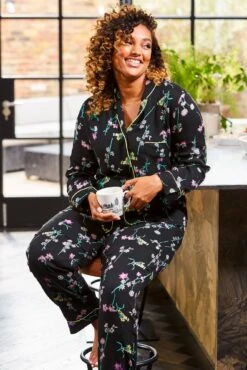 Pour Moi Luxe Woven Pyjama - Black Floral -Cheap Clozi Vibe Store 294307 20221114141100