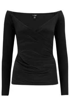 Pour Moi Adele Off Shoulder Shine Jersey Long Sleeve Wrap Top - Black -Cheap Clozi Vibe Store 295170 20220831160900