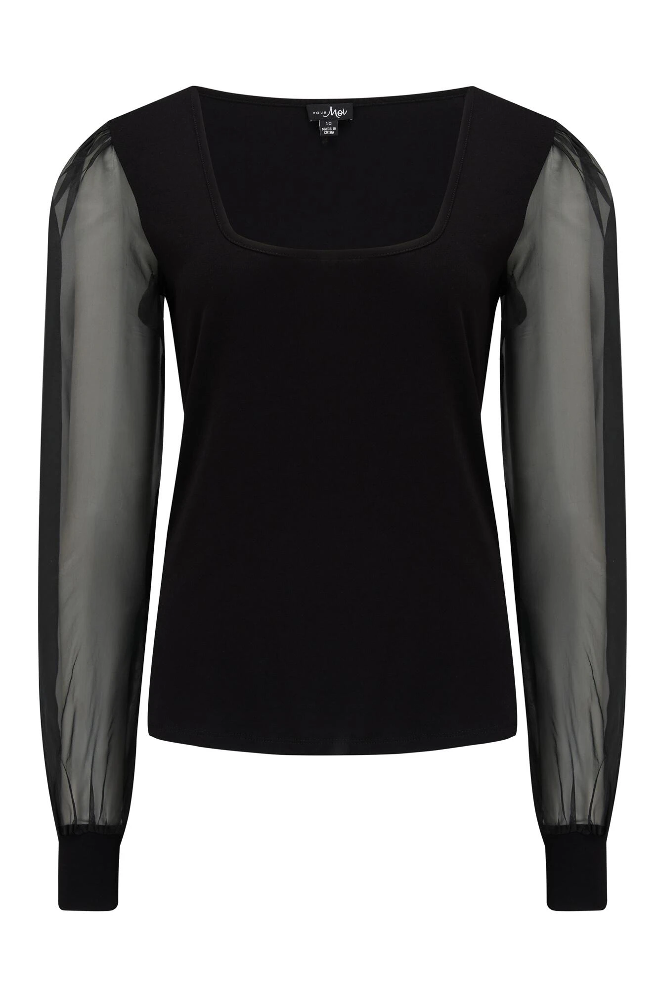 Pour Moi Rae Chiffon Sleeve Jersey Top - Black 5 Pour Moi Rae Chiffon Sleeve Jersey Top - Black - Image 5