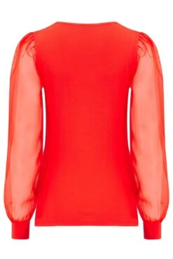Pour Moi Rae Chiffon Sleeve Jersey Top - Red -Cheap Clozi Vibe Store 295197 20221011165900
