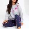 Pour Moi Star Print Jersey Jogger Pyjama Set - Navy/Pink