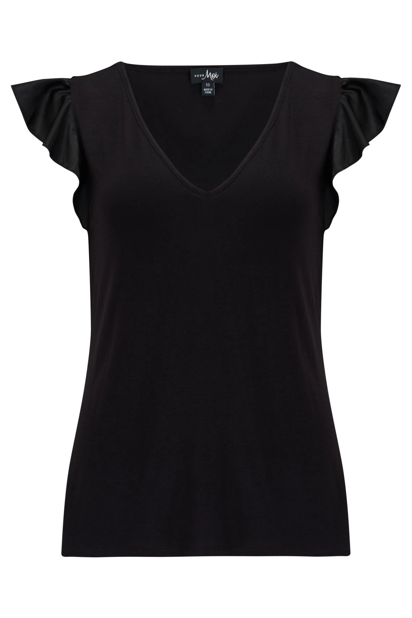 Pour Moi Jersey And Satin Mix Frill Pyjama Set - Black 5 Pour Moi Jersey And Satin Mix Frill Pyjama Set - Black - Image 5