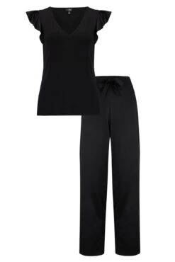 Pour Moi Jersey And Satin Mix Frill Pyjama Set - Black 11 Pour Moi Jersey And Satin Mix Frill Pyjama Set - Black -Cheap Clozi Vibe Store 295309 20230804133500