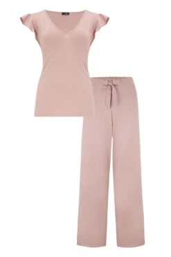 Pour Moi Jersey And Satin Mix Frill Pyjama Set - Mink -Cheap Clozi Vibe Store 295333 20230803165200