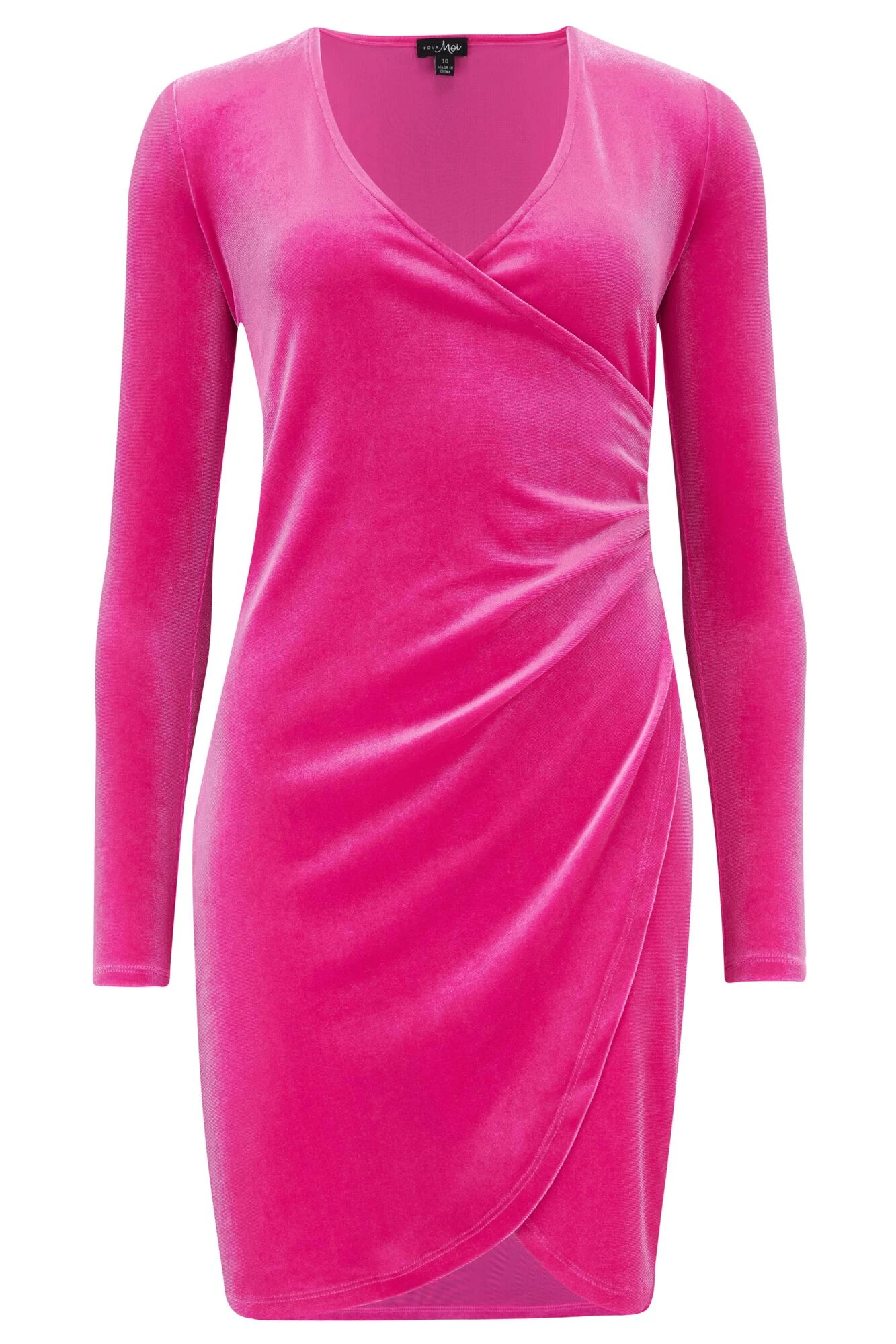 Pour Moi Suki Stretch Velvet Wrap Bodycon Dress - Hot Pink 5 Pour Moi Suki Stretch Velvet Wrap Bodycon Dress - Hot Pink - Image 5