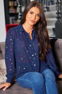 Pour Moi Natalya Chiffon Shirt - Navy Mix